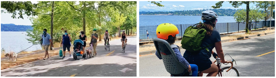 Seattle residents walking and rolling on Lake Washington Blvd