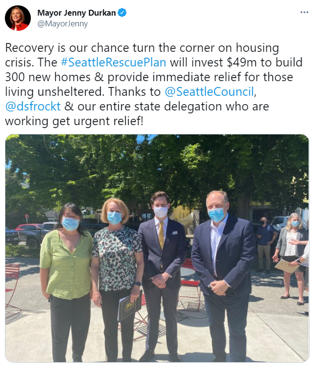 Tweet from the Mayor about the Seattle Rescue Plan