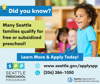 Graphic encouraging residents to apply for the Seattle Preschool Program