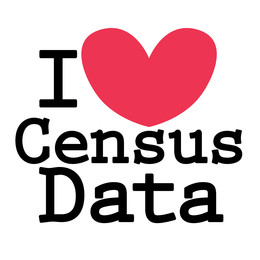 Graphic image with black type that says "I love Census Data" with a red heart replacing the word love. 