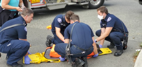 Bystanders and firefighters help rescue service dog