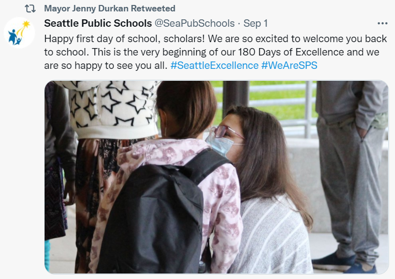 Tweet from Seattle Public Schools about the first day of school