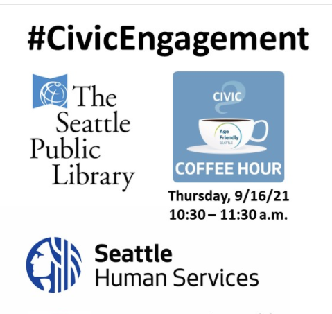 A flyer for Virtual Civic Happy Hour 