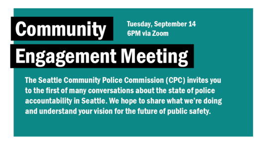Community Engagement Meeting, Tuesday, September 14, 6Pm Via Zoom.