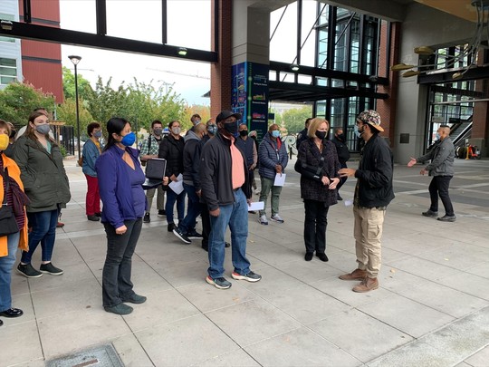 Mayor Durkan and guests talk at the Mt. Baker Light Rail Station