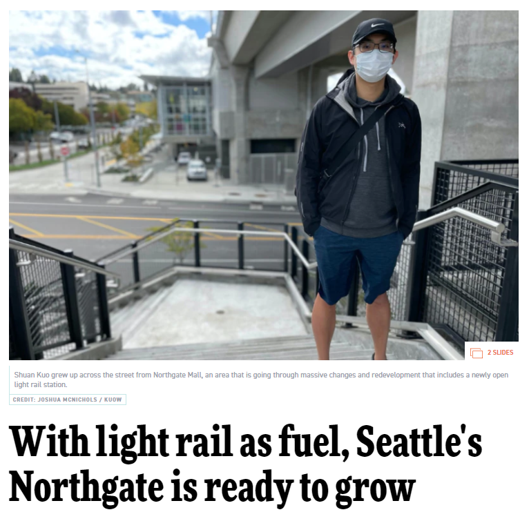 Photo of a masked person at the Northgate Light Rail Station