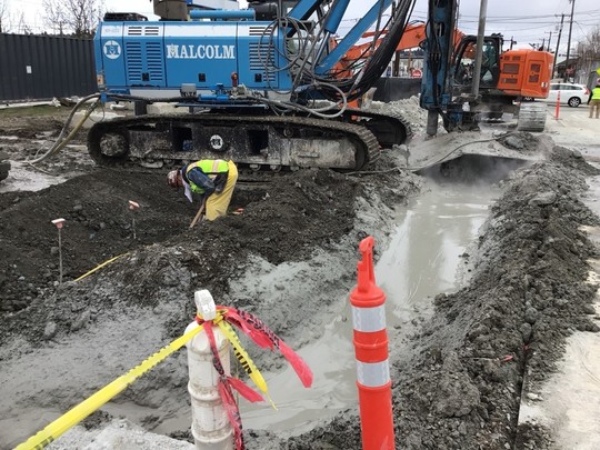 Jet grout rig forming a column to stabilize the ground at the East Ballard site