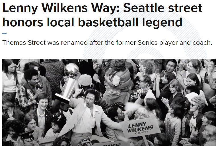 Photo of Lenny Wilkens celebrating a Seattle Sonics win