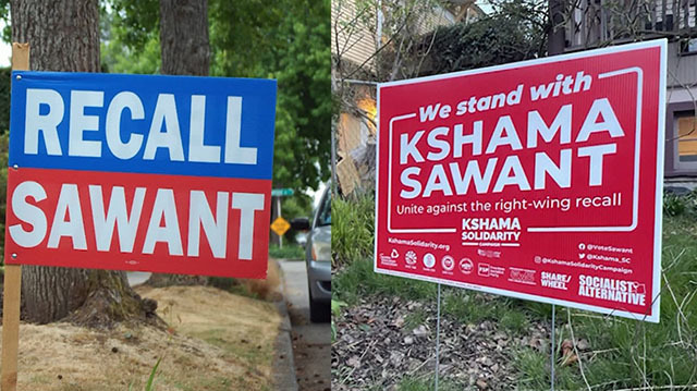Pro and anti Sawant recall yard signs