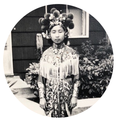 Black and White photo of a young Chinese girl dressed in Warrior Women costume