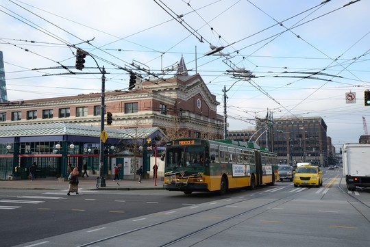 King County Metro bus (route 7) travels through the Chinatown-International District