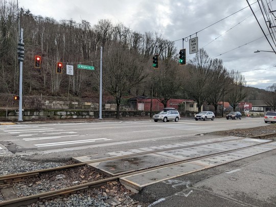 The new interim signal and crosswalk at West Marginal Way SW and SW Alaska St, near the Duwamish Longhouse.