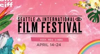 Seattle International Film Festival image with pink background and tropical plants