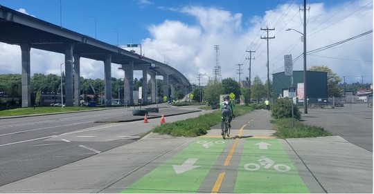 Biking toward the low bridge.  