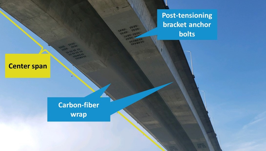Carbon-fiber wrap installed on the outside of the West Seattle Bridge. 
