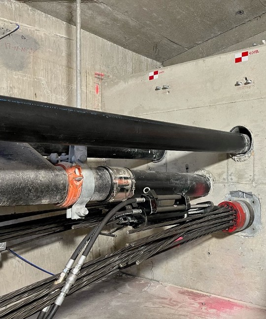 Steel cables installed through protective pipes. Photo: SDOT.