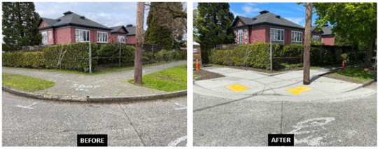 Curb ramps on the NW Corner of Burke Ave N & N 44th St, before & after 