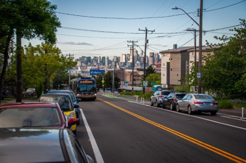 SW Avalon Way, showing new bike lanes and repaved roads