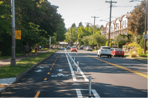 Green Lake loop showing new bike lanes and repaved streets.
