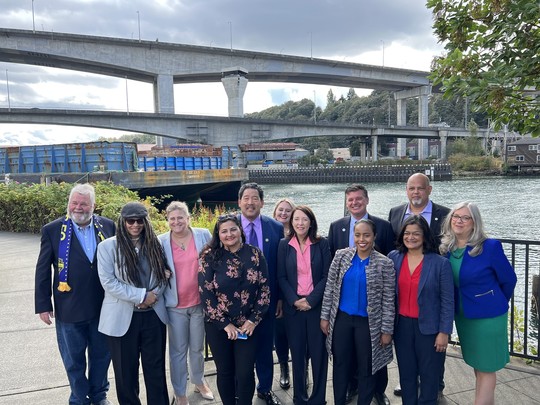 Photo of speakers from the West Seattle Bridge press conference