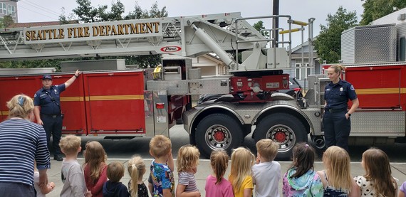 Firefighters from Fire Station 32 visit children at Hope Lutheran School