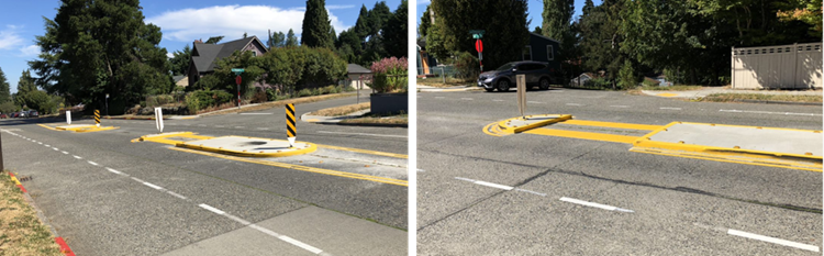 16th Ave SW and SW Elmgrove St new median islands. Photos: SDOT.