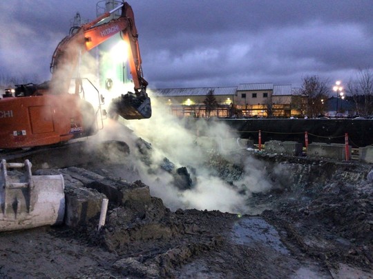Steam rises from a soil stabilization site in East Ballard on November 30, 2020