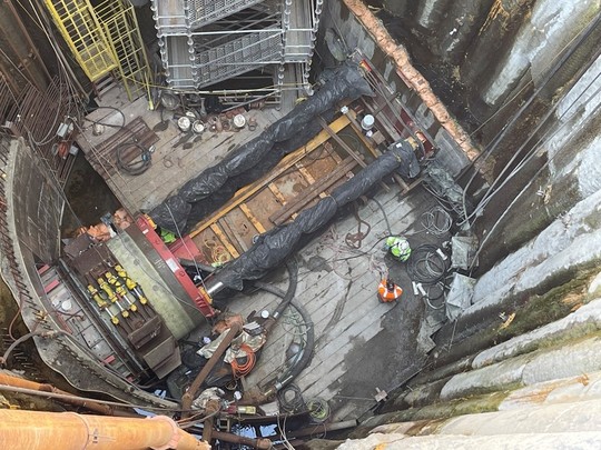 Crews working at the bottom of the Fremont shaft