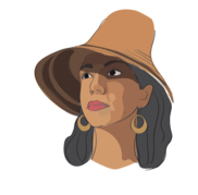An illustration of a Native American Woman's face wearing a traditional woven hat