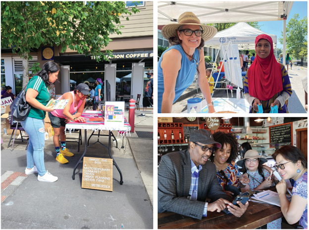 People at STP public engagement events this past summer. There are three total photos, each of a different event.