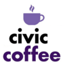 Logo showing graphic image in purple of a hot steaming beverage and the words Civic Coffee