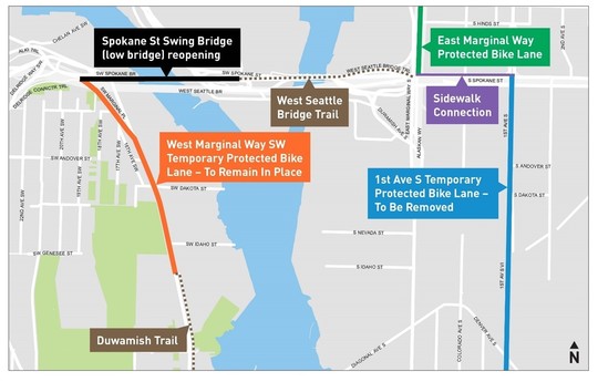 Map of updates to the bike detour route. 