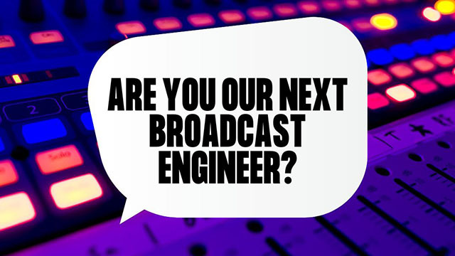 Switchboard with text overlay saying are you our next broadcast engineer