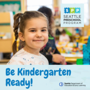 Smiling Preschooler with "Be Kindergarten Ready!" text