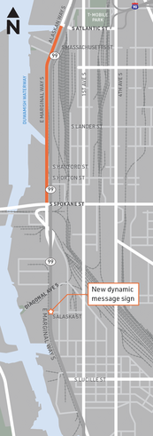 A graphic showing the North Segment project area of the East Marginal Way Corridor Improvement Project.