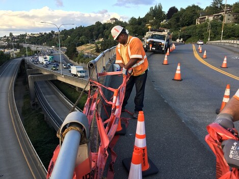 Rail repairs on Lakeview Blvd E Bridge.