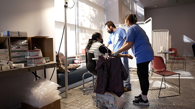 A patient is treated during the Seattle/King County Clinic