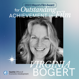 Blue gradient graphic flyer for 2023 Mayor's Film Award for Outstanding Achievement in Film