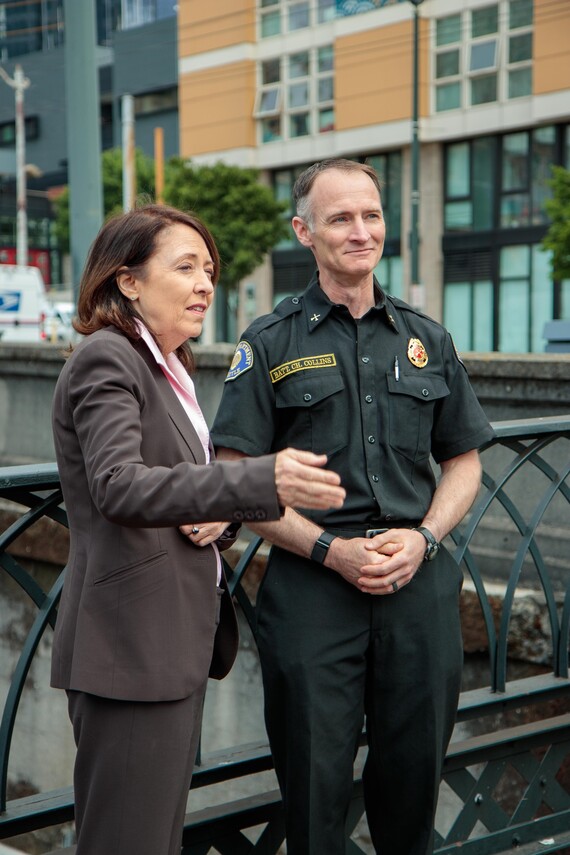 BC Andy Collins and Senator Cantwell outside train station