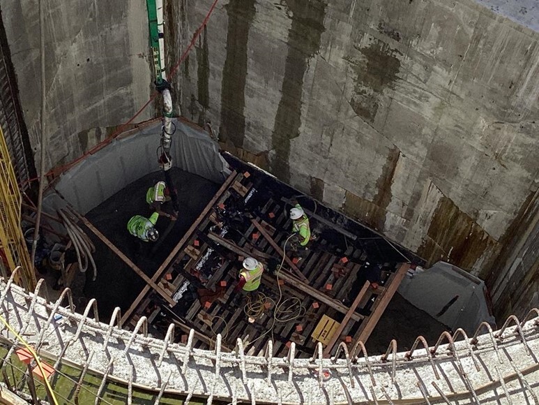Crews working in the Wallingford shaft, where MudHoney will eventually exit in 2023