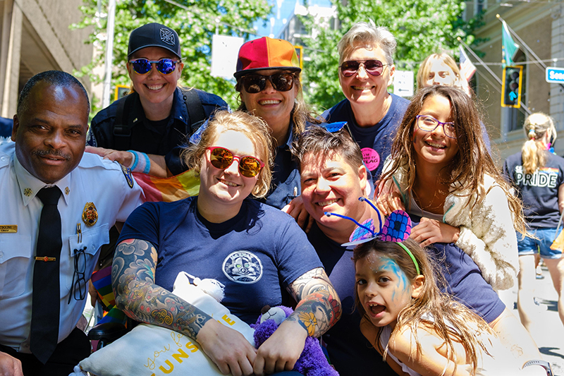 SFD staff joins other City of Seattle employees and citizens in the 2023 Pride Parade