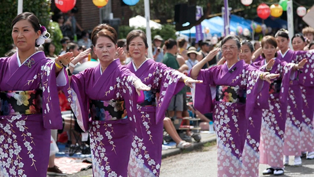 Bon Odori dancers perform during the annual summer festival. 