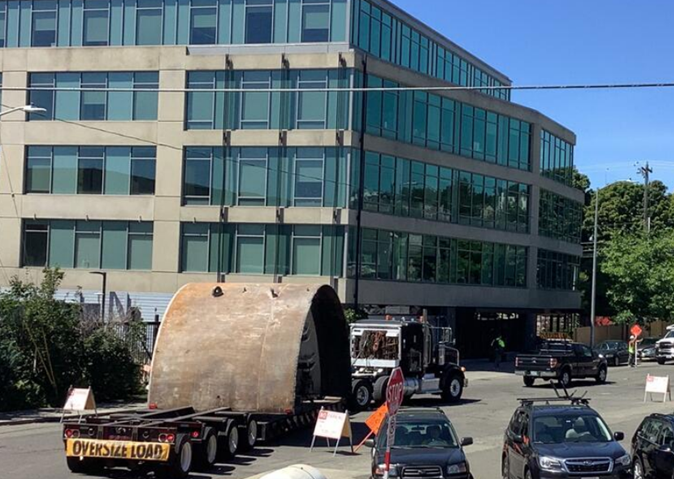 Part of MudHoney’s front shield was hauled off via a ‘normal’ oversized truck last week. 