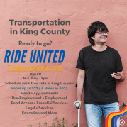 A man poses on a Ride United flyer