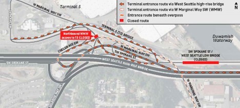 Map of the route that people should take to enter terminal 5 during the closure.