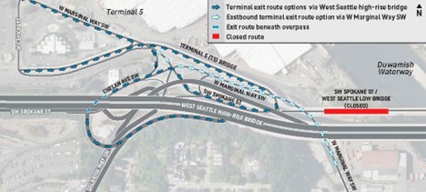 Map of the route people should take to exit Terminal 5 during the closure.