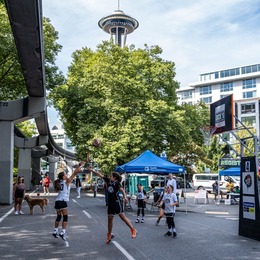 Young girls playing basketball