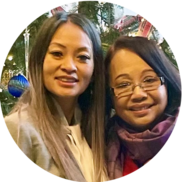 Jenifer Chao and her mom in front of a christmas tree