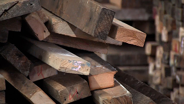 Piles of reclaimed wood