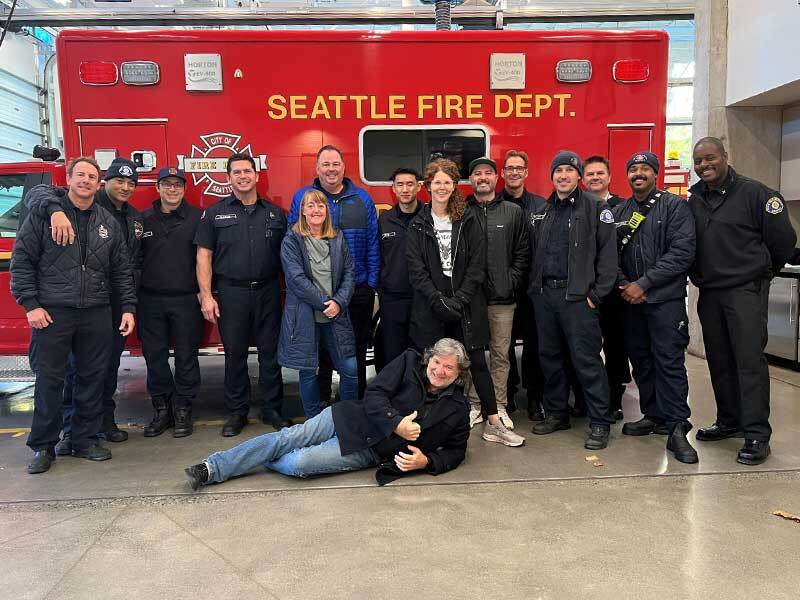 Group photo at Station 32 with heart attack survivor Randall Berg